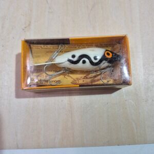 Vintage Bomber Lure White Black Orange Eye Diving Fishing Bait Model 408 Box